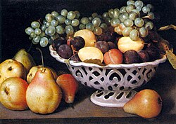 Fede Galizia, (1578–1630), Maiolica Basket of Fruit (c. 1610), private collection