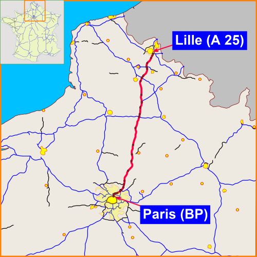 Autoroute A1 connecting Arras with Paris and Lille.
