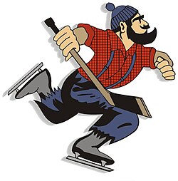 Johnny Canuck, as a Hockey Playing Lumberjack, by Harold Berndt, Dec 1996.
