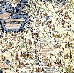 Southeast Asian mainland with the cities of "Scierno", "Pochang" and "Ava" identified as Ayutthaya in Thailand, and Bagan and Inwa in Myanmar.
