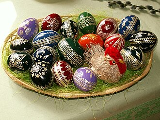 Easter eggs, a symbol of the empty tomb, are a popular cultural symbol of Easter.[22]
