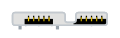 A USB 3.0 Micro‑A plug: a wide, flat metal shell, 12 by 2 millimeters, in two sections with latch springs protruding from the bottom side. It is distinct from the USB 3.0 Micro‑B plug only in that all outside corners are right angles, where in the Type‑B plug the corners on the upper side of the wider section are chamfered, and that there may be a raised "A" on the top of the plug body.
