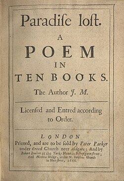 Title page of John Milton's Paradise Lost, featuring an ſt ligature and a nub on the long s