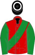 Red, Green sash and sleeves, Black cap, White hoop