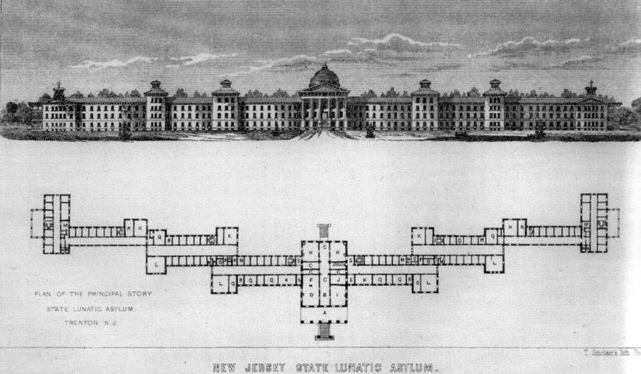Trenton State Hospital - Kirkbride Lithograph 1848.jpg