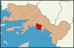 Map showing Ortaca District in Muğla Province