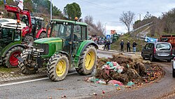 Tractors at Saint-Etienne-de-Fontbellon (France) during the EU farmers' protests.