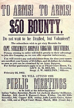 "To Arms! To Arms!" Recruitment poster for Confederate States of America. Floyd County, Virginia, 1862.