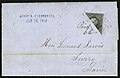 United States 1851, provisional or unofficial diagonal bisect of 12 cent stamp[5] used as 6 cents