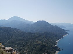 Aerial view of the northern Evian coast and Mount Dirfi