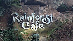 Rainforest Cafe logo at Disney's Animal Kingdom in Bay Lake, Florida on January 12, 2018.