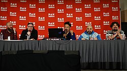 From left to right: Dan Ryckert, Jeff Bakalar, Jan Ochoa, Mike Minotti and Jeff Grubb