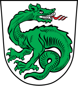 Wingless limbed lindworm in the arms of the small Bavarian town of Wurmannsquick