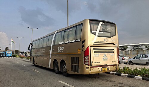 KSRTC owned Volvo B11R BS-IV AC Semisleeper parked at Kempegowda International Airport