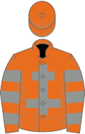 Orange, grey cross of lorraine, hooped sleeves, orange cap