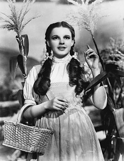 A black and white still of Judy Garland from The Wizard of Oz