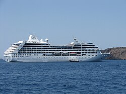 Azamara Quest in her previous livery, as seen off the coast of Santorini in July 2008