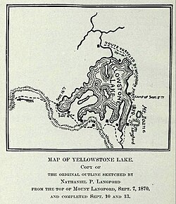 Original Map of Yellowstone Lake showing the first Mount Doane[5]
