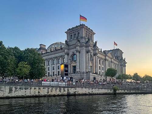 The Reichstag viewed from the Spree (river), August 2024