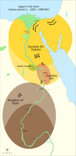 The political situation in the Second Intermediate Period of Egypt (c. 1650 – c. 1550 BC)