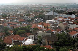 Panoramic view of Didymoteicho from the walls of the fortress May 2010. The structure with the pyramidal roof is the Çelebi Sultan Mehmed Mosque.