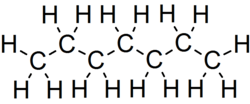 Skeletal formula of heptane of all implicit carbons shown, and all explicit hydrogens added