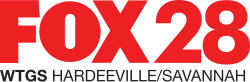 A red Fox network logo with a red 28 in a sans serif next to it. Beneath both elements is the call sign WTGS in a bold black sans serif, and the words "Hardeeville/Savannah" in a thin black sans serif.
