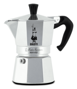 Photograph of classic Bialetti Moka Express coffee maker.
