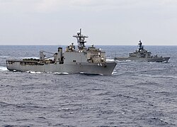 Haruna and USS Harpers Ferry underway on 19 November 2008