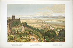The Valley of Mexico from Chapultepec, painting of 1850 by Casimiro Castro. Museo Soumaya.[15] during the Mexican-American War, ca. 1847 by Nathaniel Currier. Library of Congress.