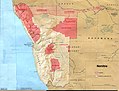 A map from 1964 to 1965 showing the Namibian "homelands" or Bantustans when Namibia was under the rule of apartheid South Africa.