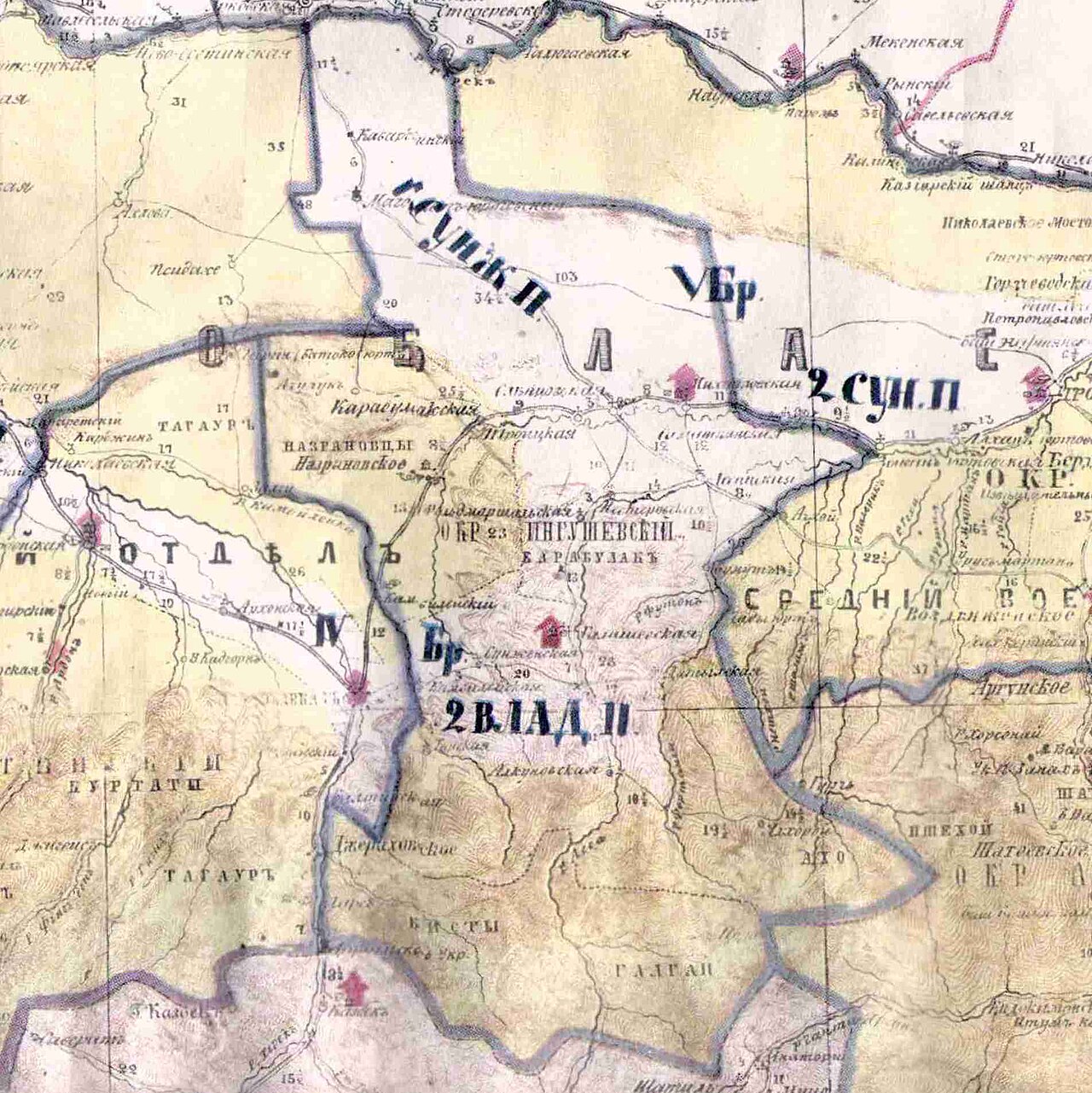 Ингушский округ на Дорожной карте Кавказского края 1853 г. (186(4).jpg