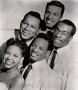 The Platters in 1955; from left to right: Taylor, Williams, Lynch, Robi, Reed
