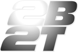 The second logo with "2B" on one line and "2T" below it in large silver letters.