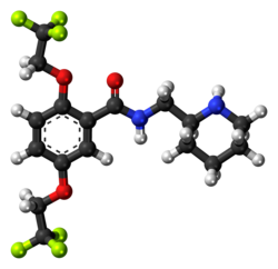 Ball-and-stick model of the flecainide molecule