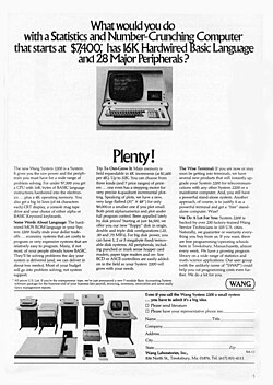 Wang 2200 computer system with integrated CRT display and keyboard