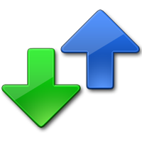 Logo of @MAX SyncUp: a blue arrow pointing upwards, next to a green arrow pointing down