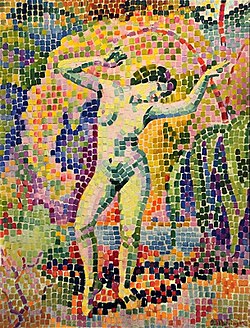 Jean Metzinger, 1906, La danse, Bacchante, oil on canvas, 73 × 54 cm. The subject of maenads remained popular in the arts at least into the early 20th century