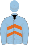 Light blue, orange chevrons, light blue sleeves and cap