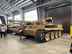Tiger 712 on display at the U.S. Army Armor & Cavalry Collection, Fort Benning, Georgia, showing the cutaway sections of the left hull and turret.