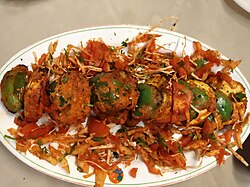 Paneer tikka, grilled on a skewer
