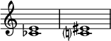 
{
\override Score.TimeSignature
#'stencil = ##f
    \relative c' {
        \time 4/4
        \set Score.tempoHideNote = ##t \tempo 1 = 20
        <ces e>1 <c? eis>
    }
}
