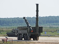 Russian Armed Forces Iskander-K TEL 9P78-1 raising two containers for 9M728 missiles