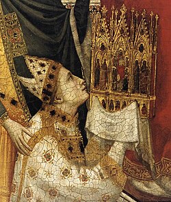 Detail of Cardinal Stefaneschi holding the triptych