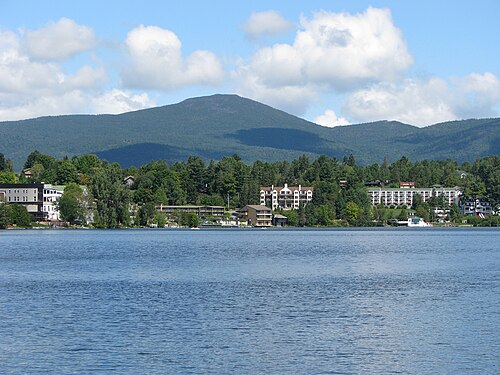 Mirror Lake in the Village of Lake Placid in the Adirondacks, site of the 1932 and the 1980 Winter Olympics
