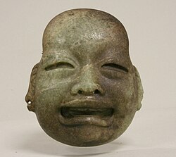 Ornamental mask; 10th century BC; serpentine; height: 9.2 cm, width: 7.9 cm, depth: 3.2 cm; Metropolitan Museum of Art (New York City)