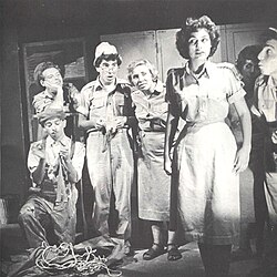 Lehakat Pikud Tzafon in 1955 during a performance of their first program, "Moshe Ventilator".