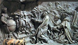 a picture of Gregory's tomb showing Antonio Lilio presenting his printed calendar