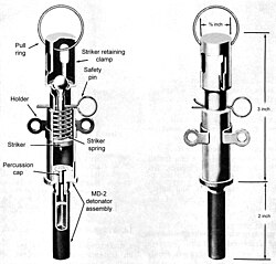 USSR booby trap firing device - pull fuze: normally connected to a tripwire