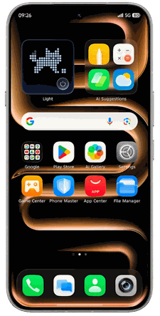 A phone showing the home screen of XOS 16